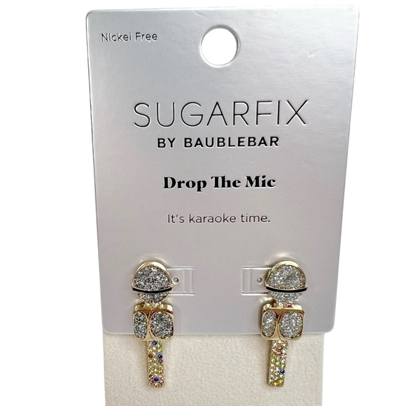 BaubleBar Jewelry - NWT Sugarfix by BaubleBar Drop The Mic Rhinestone Microphone Pierced Earrings